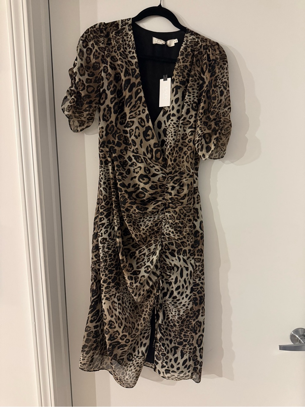 ASTR Leopard Print V-Neck Wrap Midi Dress - Brown
